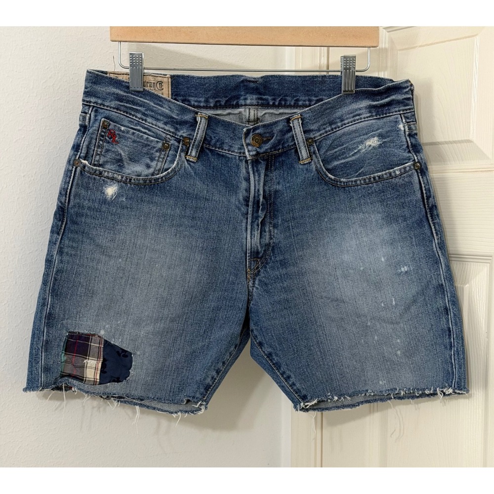 Polo Ralph Lauren Mens sz 32 Patchwork Denim Shorts Mickey Mouse Plaid cutoff